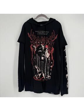 Killstar shirt top womens medium M black hooded long sleeve skull goth emo punk